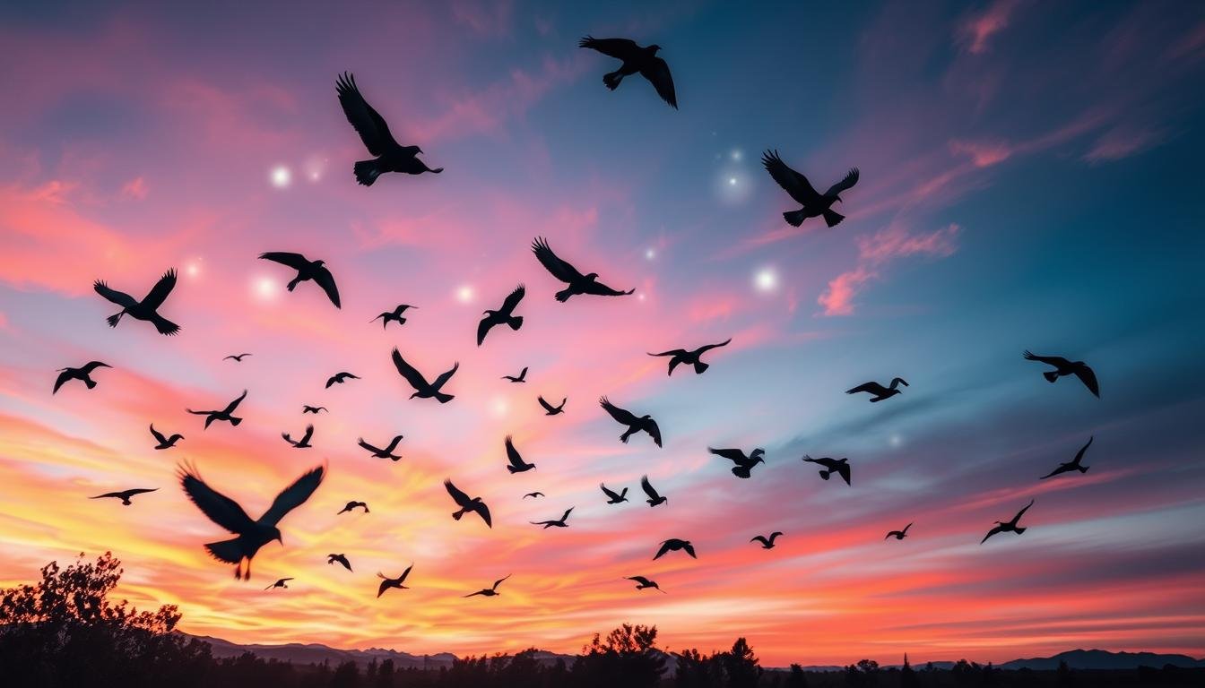 flock of black birds meaning spiritual